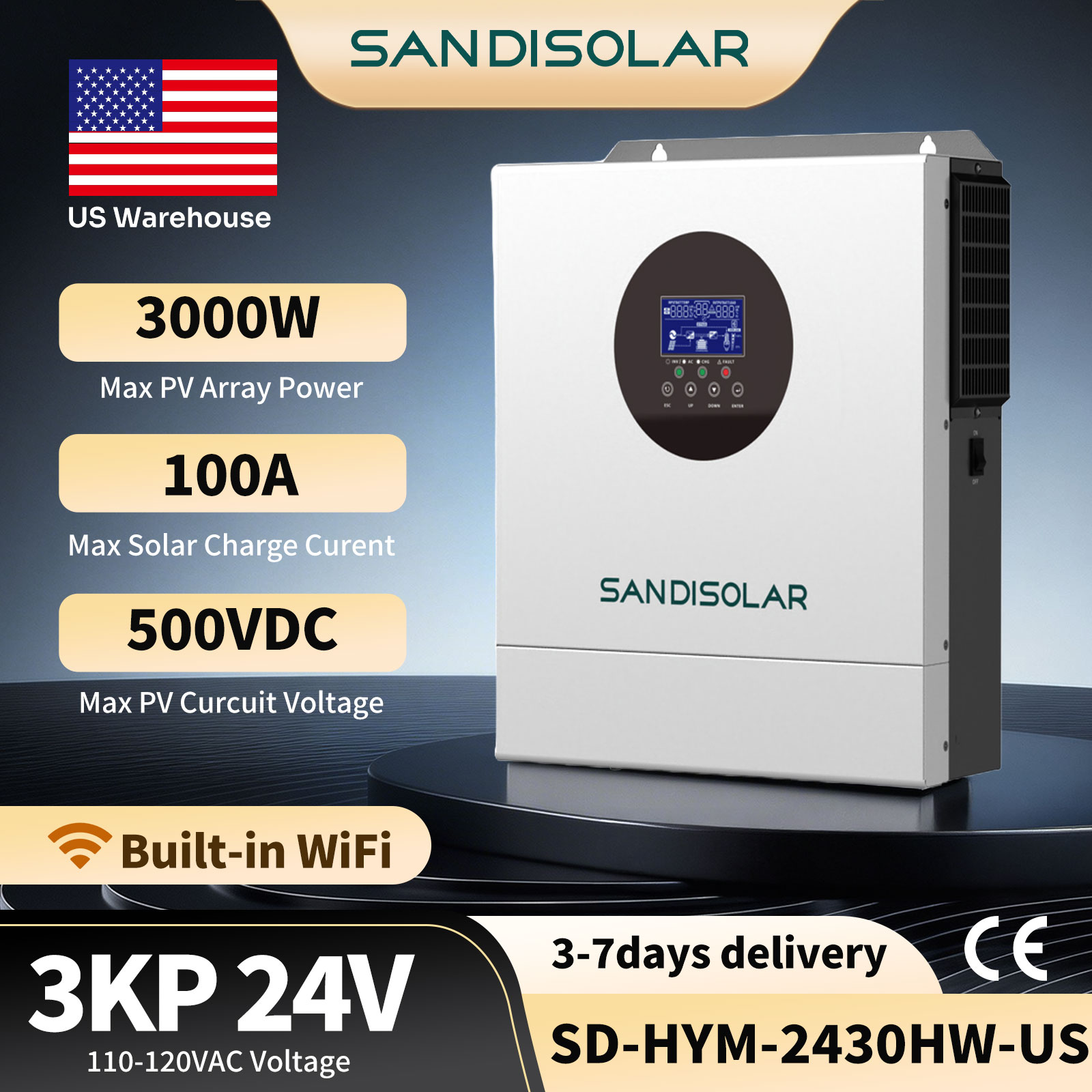 Inverter Pure Sine Wave 60Hz 120V 3000W - อินเวอร์เตอร์ไฮบริดพลังงานแสงอาทิตย์ SANDISOLAR 3KW 110VAC 120VAC จ่ายไฟแบบ