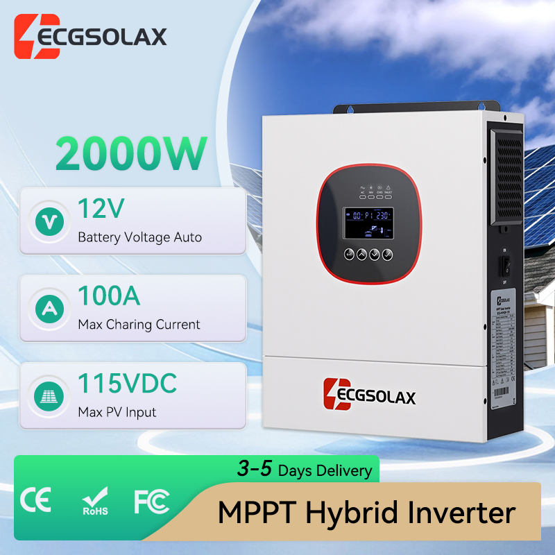 Grid Tie Inverter Limiter 2000W - อินเวอร์เตอร์พลังงานแสงอาทิตย์แบบไฮบริด ECGSOLAX 2000W 12V MPPT พร้อมที่ชาร์จ