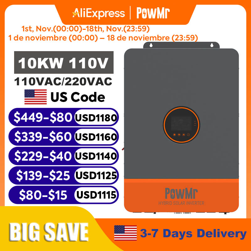 PowMr อินเวอร์เตอร์แบบแยกเฟส 1 - Split Phase Inverter 10Kw 110V 220V บทวิจารณ์และราคา