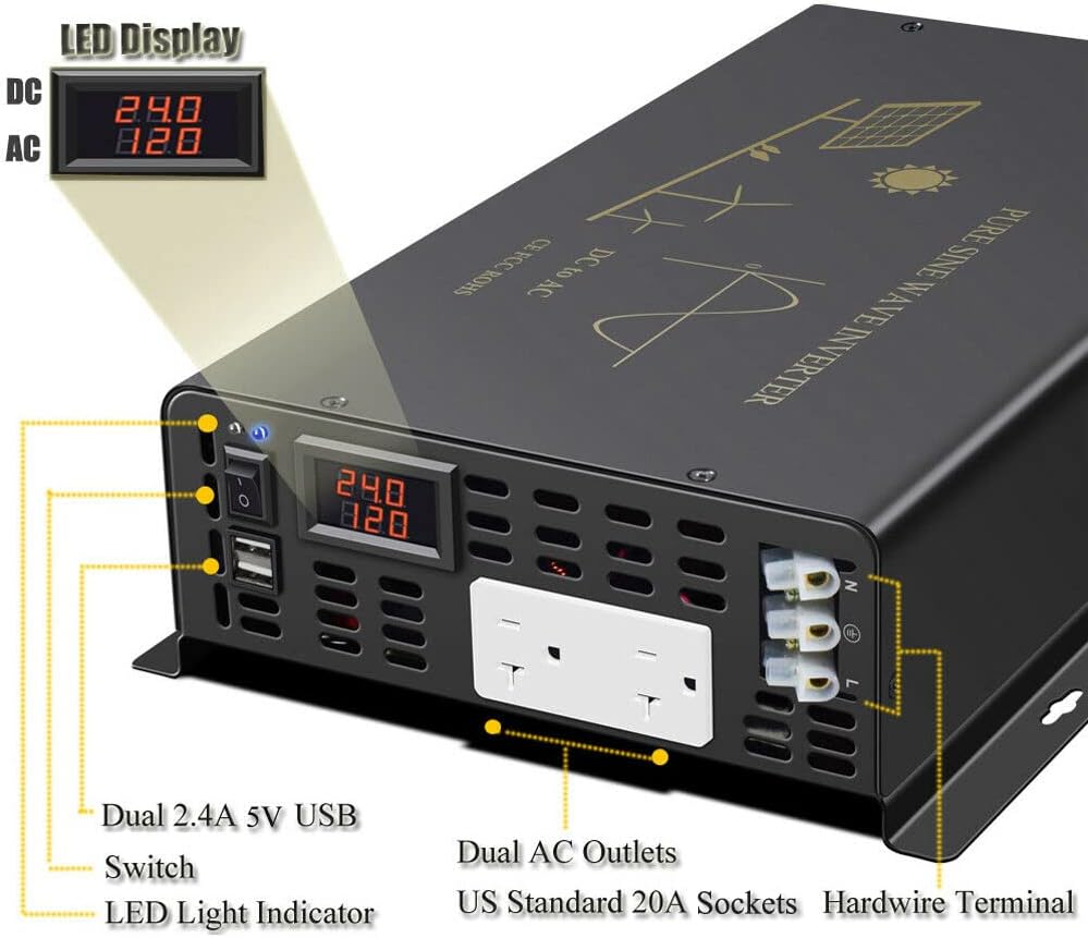 เครื่องแปลงไฟพลังงานแสงอาทิตย์ - Inverter Pure Sine Wave 60Hz 120V 3000W บทวิจารณ์และราคา